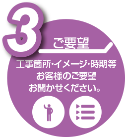 お客様のご要望お聞かせください。:工事箇所・イメージ・時期等々